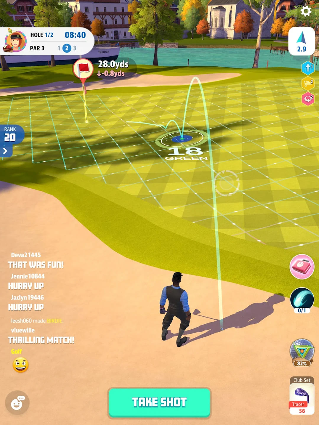 Green grid i trajektoria putta w Golf Super Crew