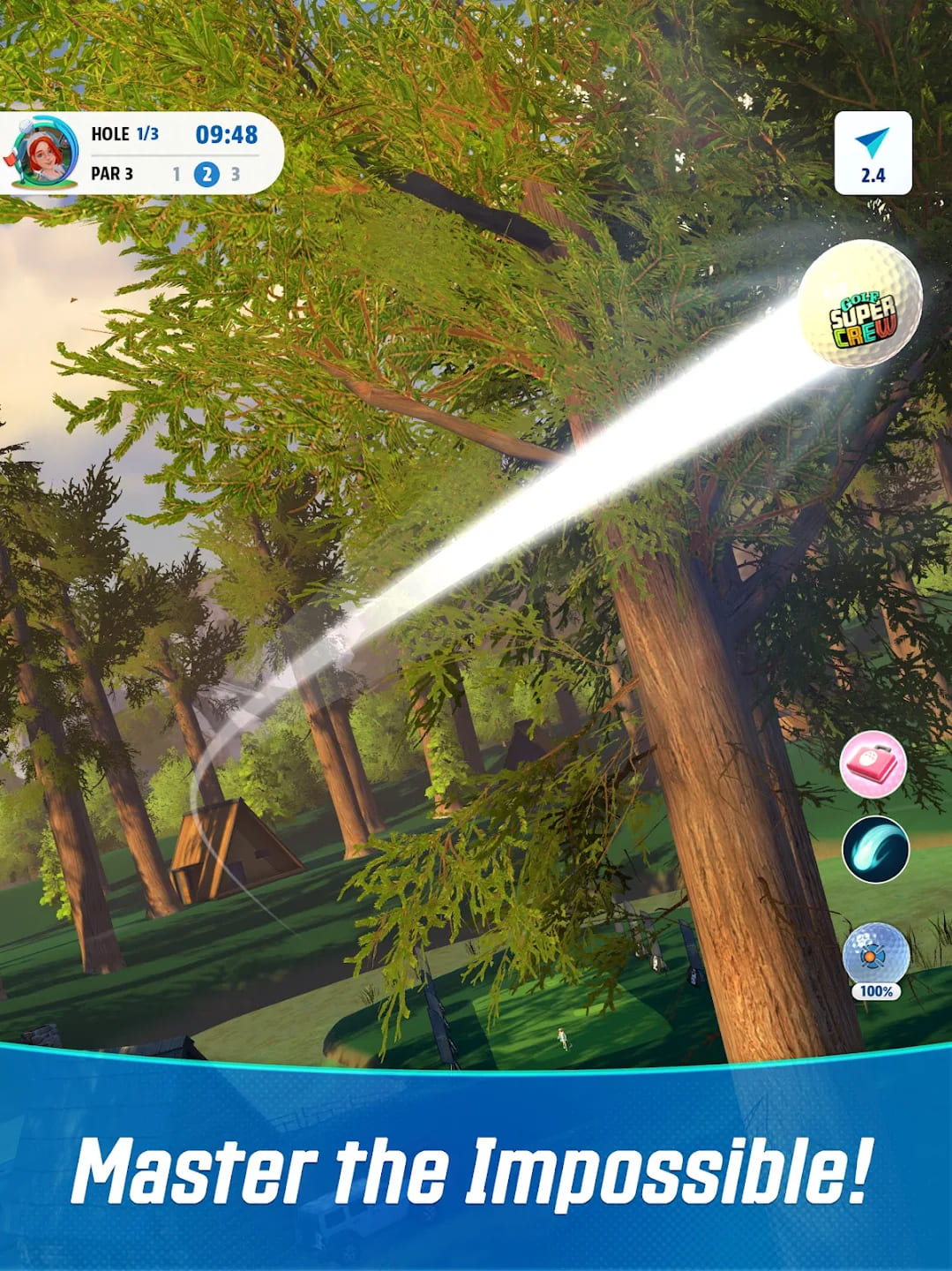 Trudny strzał przez drzewa w leśnym polu Golf Super Crew